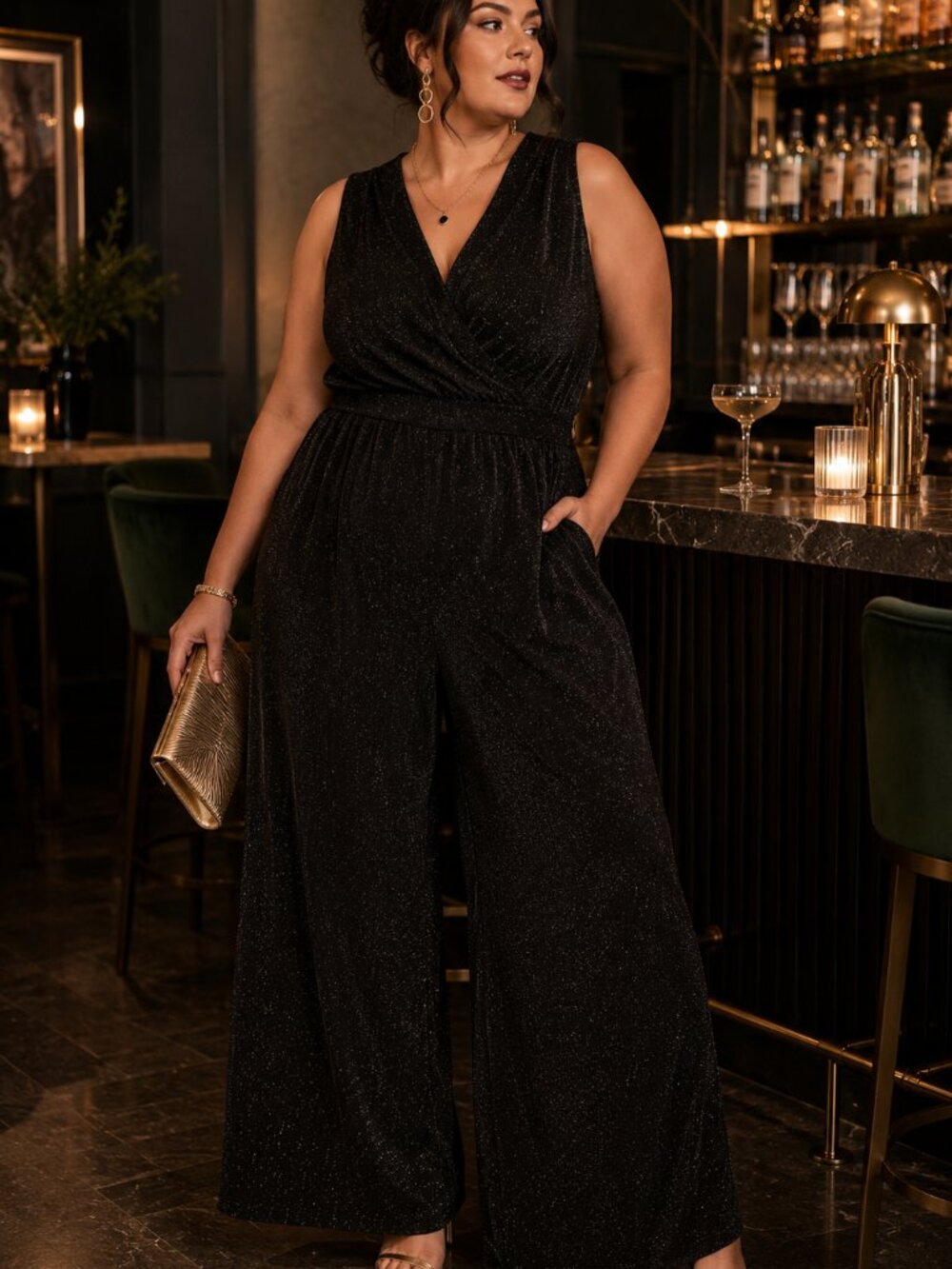 Torrid Black Metallic Glitter Wide Leg Jumpsuit Plus Size 2X Holiday Party NYE